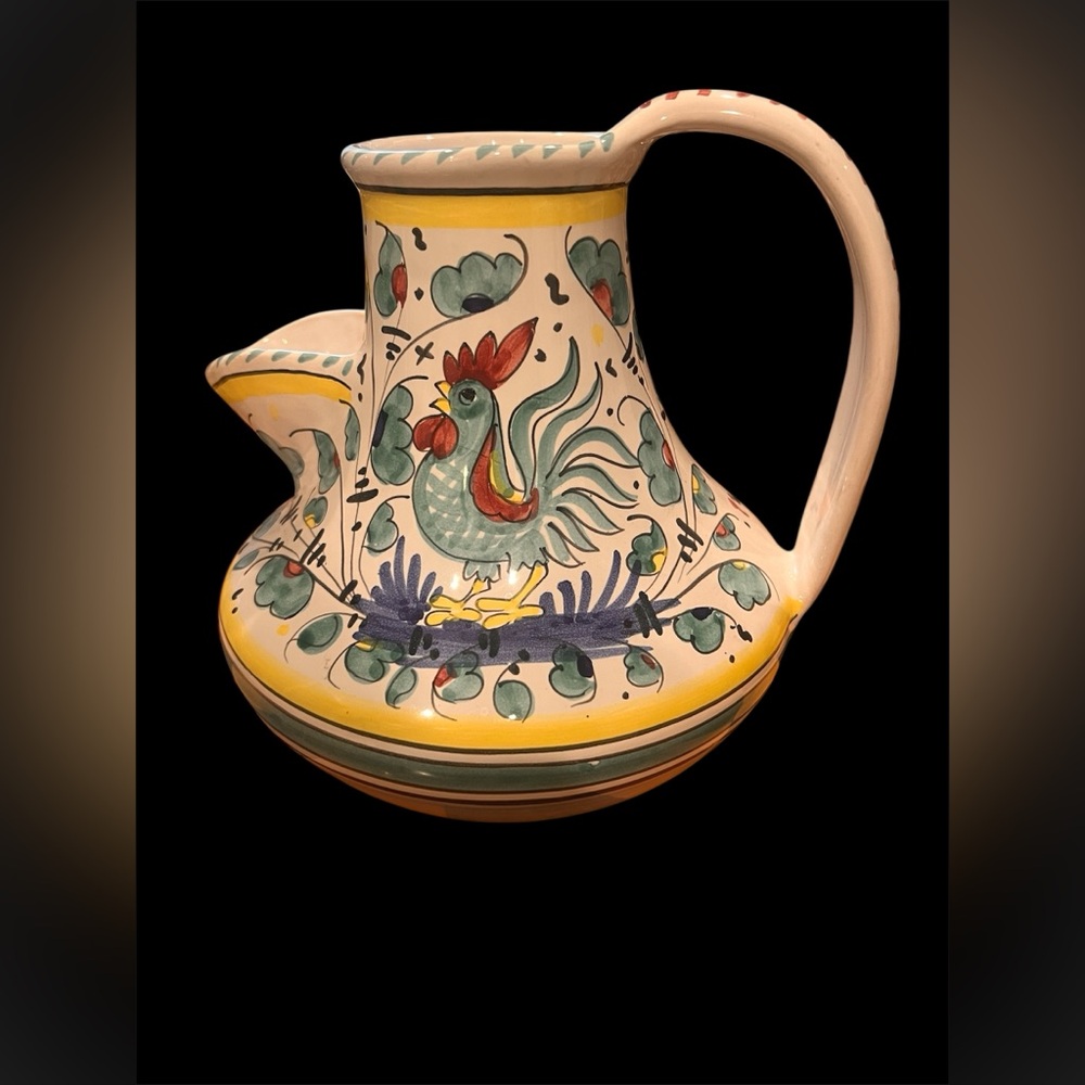 Vintage Italian Orvieto Rooster Hand Painted Large Ceramic Pitcher.
